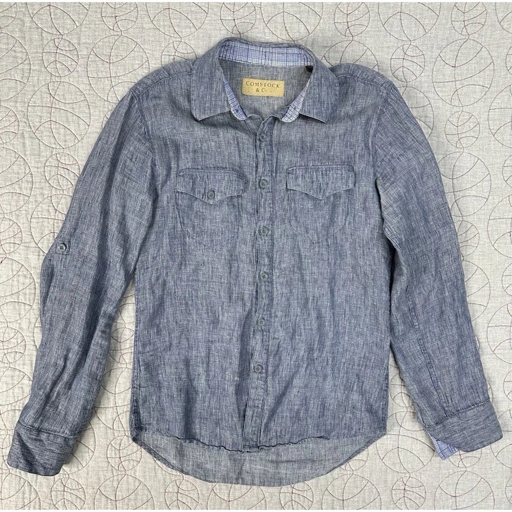 Comstock & Co Robert Comstock 100% Linens Long Sleeve Button Front Shirt / Small